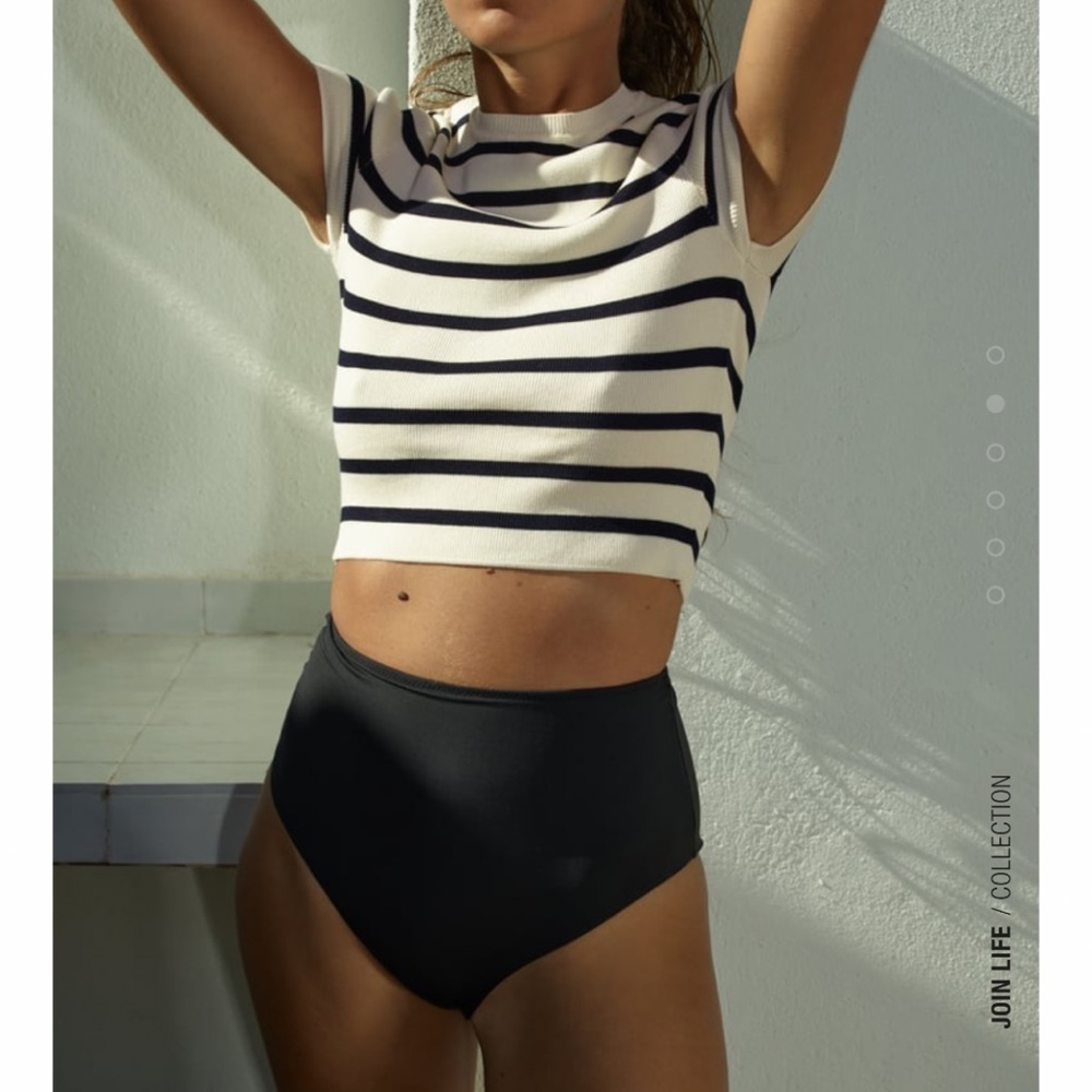 Zara Black and White Striped Crop Top